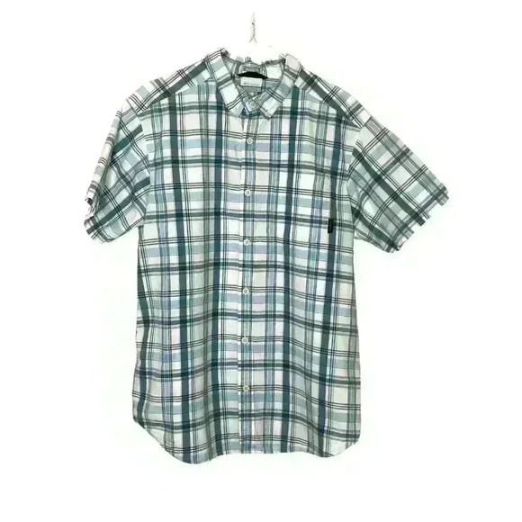 Columbia mens button front shirt M Regular Fit short sleeve blue plaid - Picture 5 of 5